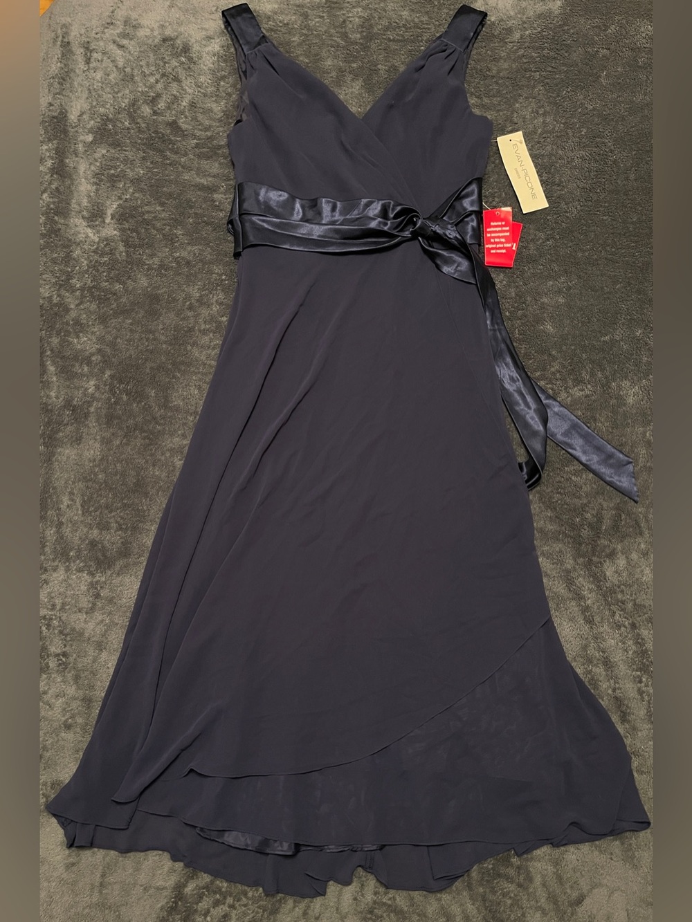 Evan Picone Navy Satin-Waist Midi Wrap Dress